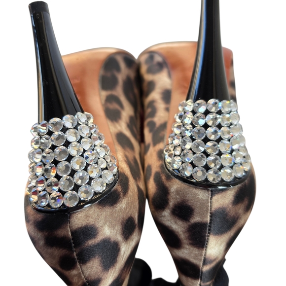 Lanvin x H&M Leopard Print Rhinestone Ribbon Wrap Heels - Size 5 / EUR 36 - Picture 6 of 8